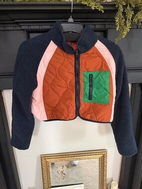 Women’s Colorblock Quilted & Fleece Jacket - Navy, Rust & Pink